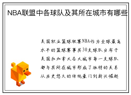 NBA联盟中各球队及其所在城市有哪些